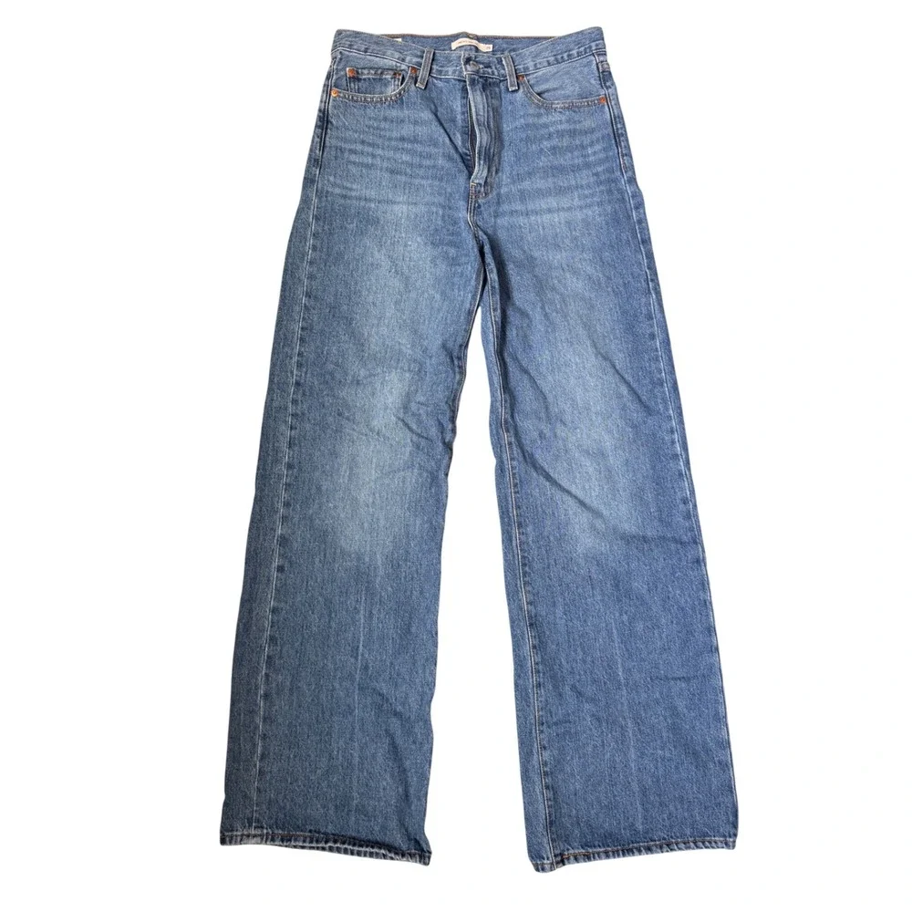 Levis Ribcage Wide Leg Jeans Womens 29 Medium Wash High Rise Blue Denim Pants - Picture 1 of 4